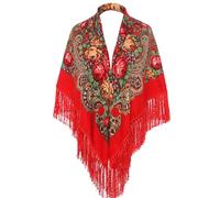 LOVNBHELP Russian Style Muffler Warm Scarf Women's Traditional Scarf Wrap Tassel Shawl Fringes Neck Head Shawl Retro Scarf, Red, W 51"X L 51"