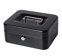 Lovndi Small Cash Box with Money Tray and Lock, Metal Money Box for Cash, Lockbox 7.87x 6.30x 3.54 Inches, Black