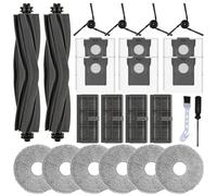 LOVOBO 24 Piece Accessory Set for Dreame X40 Ultra / L40 Ultra / X40 Master / Mova P50 Pro Ultra / P10 Pro Ultra Robot Vacuum Cleaner Replacement Parts 2 Main Brushes 6 Dust Bags 6 Mop Pads 4 HEPA