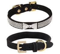 LOVPE Cat Collar,Dog Collar Diamond Crystal Bow-Knot Tie Collar,Golden Rhinestone Buckle and Comfortable Velvet Leather with 5 Rows Bling Rhinestone Collar for Small Dogs Medium Cat (XS, Black)