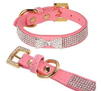 LOVPE Cat Collar,Dog Collar Diamond Crystal Bow-Knot Tie Collar,Golden Rhinestone Buckle and Comfortable Velvet Leather with 5 Rows Bling Rhinestone Collar for Small Dogs Medium Cat (S, Pink)