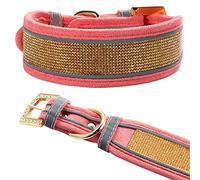 LOVPE Dog Collar,Soft Suede Leather Sparkling Crystal Diamond Adjustable Gold Rhinestone Big Dogs Collar for Medium Large Dogs (M, Pink)