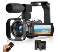 lovpo Camcorder Video Camera 4K 48MP HD Camera Recorder, 18X Digital Zoo 3" Touch Screen Vlogging Camera for YouTube with Microphone, Stabilizer, Lens Hood, Remote and 2 Batteries