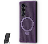 Lovreko Carbon Fiber Magnetic Rotating Four-Corner Anti-Fall Case, Lovreko Phone Case for Samsung Z Fold, 360 Rotate Kickstand Bracket (zflip3,Purple)