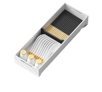 LOVSSU Dishes Separator Adjustable Flatware Cutlery Holder For Spoon Fork Knives Large Silverware Drawer Storage Utensils Oraganizer(41x15cm White)