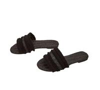 LOVSSU House Slippers Slides Hemp Front Toe Casual Shoes Straw Weaving(Black,38)