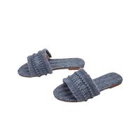 LOVSSU House Slippers Slides Hemp Front Toe Casual Shoes Straw Weaving(Blue,36)