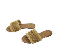 LOVSSU House Slippers Slides Hemp Front Toe Casual Shoes Straw Weaving(Brown,37)