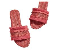 LOVSSU House Slippers Slides Hemp Front Toe Casual Shoes Straw Weaving(Red,37)