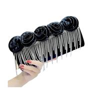 LOVSSU Petal Evening Bag for Women,Roses Floral Handmade Tassel Glitter Rhinestone Handbag,Elegant Wedding Clutch Purse(Black)