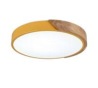 LOVTAL Round Macaron LED Ceiling Light, Modern Wood Ceiling Lamp Flush Mount Ceiling Lighting for Children's Room, Living Room, Bedroom, Hallway,Yellow+Stepless Dimming-40cm 27W