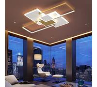 LOVTAL Square/Rectangle LED Ceiling Light, Modern Simple Flush Mount Ceiling Lamp Metal Lighting Fixture for Living Room Bedroom Dining Table,Gold+White+Warm White-110×70cm