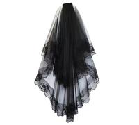 Lovunshou Bridal Veil Wedding Vails Women's Simple Short Wedding Veils with Comb for Brides Shower Bachelorette Hen do Night Party Chucky Costume Halloween Girls First Communion (Black Lace)