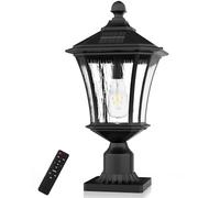 Lovus Solar Post Lights with Pier Mount Base, 19'' H Aluminum Solar Lamp Post Light, 2700K/4000K/6000K Dusk to Dawn LED Pole Lights Outdoor for Pathway Pillar Yard Patio, Remote Control, Black-1PACK