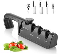 LOVVIY Professional Smart Knife Sharpener, Best 4 Stage Manual Knife Sharpeners - Ceramic Stone, Tungsten Carbide Plates, Diamond rods, Knife Sharpener for Sharpening Kitchen Knives, Scissors, Black