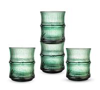 LOVWISH Set of 4 Glass Cups, Stackable Bamboo Joint Shaped Drinking Glass Cups, Ice Tea Glasses, Beverage Cups, Coffee Cups, Juice Cups, Milk Cups,10oz, Heavy Duty, Dishwasher Available