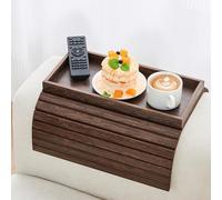LOVYANXUE Couch Arm Tray, Anti-Falling Bamboo Sofa Armrest Tray Table, Foldable & Portable Armrest Cup Holder Side Table for Drinks, Coffee, Phone, Snacks, Remote