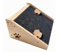 Low-Angled Cat Steps with Side Cutouts, Khaki, Cat Claw Style 30 25 15cm | Wooden Pet Stair Ramp, Gentle Slope, Pet Stair Ramp, for Bedside, Small Dogs