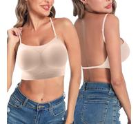 Low Back Bra for Women Bra Deep U Bra Multiway Plung e Bra Backless Push-Up Bra Women with Underwire Bra Removable Multiway Convertible Plung e Bustier Underwear Invisible Naked Back, Beige1, M