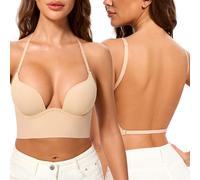 Low Back Bra-Multiway Secret Plunge Bra-Seamless Invisible Backless Bra | Underwire Halter Open Back Bra, Lightly Lined, Low Cut No Show, Ideal for Low Back Dresses and Tops