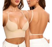 Low Back Bras for Women-Invisible Backless Bra-Seamless Secret Plunge Bra Lightly Lined Open Back Multiway Halter Bras(Nude, 32B)