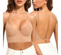 Low Back Bras for Women-Seamless Invisible Backless Bra-Secret Plunge Bra Lightly Lined Open Back Multiway Halter Bras(Sienna, 32E)