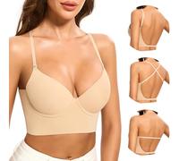 Low Back Bras for Women-Seamless Invisible Backless Bra-Secret Plunge Bra Lightly Lined Open Back Multiway Halter Bras(Nude, 34A)