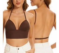 Low Back Bras for Women-Seamless Triangle Bralette Invisible Backless Bra | Wireless Halter Open Back Bra, Lightly Lined, Low Cut Multiway Design, Ideal for Backless and Low-back Dresses Tops
