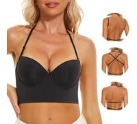 Low Back Bras for Women, Seamless Underwire Invisible Backless Bra, Multi-Way Convertible Straps Low Cut Bras Halter Bra, Black, 36D
