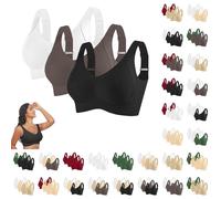 Low Back Bras for Women, Women's Wireless Bra with Full Cup U Shaped Back and Wide Straps White+Purple Grey+Black 5XL
