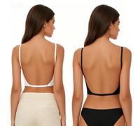 Low Back Bras Seamless Invisible for Women, Wireless Backless Thin Straps Halter Bra, Low Cut Multiway Convertible Bras (2PCS/A,S)