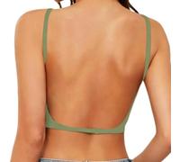 Low Back Bras Seamless Invisible for Women, Wireless Backless Thin Straps Halter Bra, Low Cut Multiway Convertible Bras (Army Green,L)
