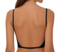 Low Back Bras Seamless Invisible for Women, Wireless Backless Thin Straps Halter Bra, Low Cut Multiway Convertible Bras (Black,S)