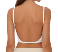 Low Back Bras Seamless Invisible for Women, Wireless Backless Thin Straps Halter Bra, Low Cut Multiway Convertible Bras (White,XL)