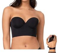 Low Back Strapless Bra - Premium Fabric, Multi-Way Push Up Bra with Removable Straps, Women Longline Bra No-Slip Silicone Brad (Color : Black, Size : 38/85 D)