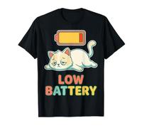 Low Battery Funny Lazy Cat Tired Sarcastic Humor Grumpy Mom T-Shirt