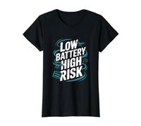 Low Battery High Risk Funny Drone Pilot Value Graphic T-Shirt, Women, Black, L