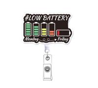 Low Battery Monday Friday Funny Badge Reel Retractable for Nurse, Fun Nursing Badge Holder, Cute Nurse Gifts, Medical Healthcare PCT LPN RN CNA Nursing Student Badge Clip ID Card Accessorie
