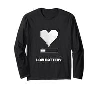 Low Battery Pixel Heart Funny Gamer Lazy Day Design Long Sleeve T-Shirt