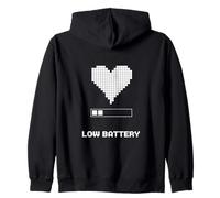 Low Battery Pixel Heart Funny Gamer Lazy Day Design Zip Hoodie