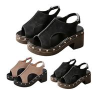 Low Block Heel Sandals For Women Womens Chunky Heel Sandals Slip On Walking Sandal Lightweight Fish Mouth Sandal Summer Platform Sliders Retro Style Everyday Sliders With Back Magic Paste