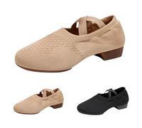 Low Block Heel Shoes Women Womens Practice Dance Shoes Close Toe Dancing Footwear Split Sole Latin Heels Mesh Woven Ballet Shoe Hollow Out Cross Strap Heels Standard Salsa Tango Modern Jazz Shoe