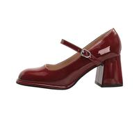 Low Block Mary Jane Pumps for Women, Comfortable Closed Square Dress Shoes, Chunky Mary Jane Heels for Work Red