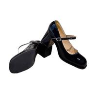 Low Block Mary Jane Pumps for Women, Comfortable Closed Square Dress Shoes, Chunky Mary Jane Heels for Work Black
