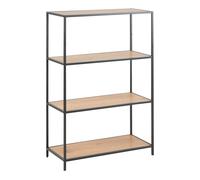 Low Bookcase With 3 Shelves Black Metal Frame Oak Finish Industrial Design