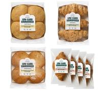 Low-Carb Sourdough Picnic Bundle, 1 Low Carb Sourdough White Rolls 4x60g, 1 Low Carb Sourdough Brown Rolls 4x60g, 1 Low Carb Sourdough Croissants 3x90g, 4 Low Carb Sourdough Chocolate Croissant 100G