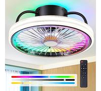 Low Ceiling Fan with Light - Modern Ceiling Fan, 15 Inch RGB Dimmable LED Ceiling Fans with Housing, Modern Leafless LED RGB Ambient Light for Bedroom, Children's Room