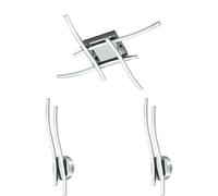 Low Ceiling Light & 2x Matching Wall Lights Chrome Square Multi Arm LED Strip