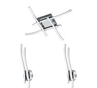Low Ceiling Light & 2X Matching Wall Lights - Chrome Square Multi-Arm LED Strip - Semi Flush Profile Modern Trendy Living Room LED Set Kit