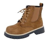 Low Cut Ankle Boot Women, Womens Lace Up Ankle Boots Chunky Block Heel Ladies Winter Suede Combat Goth Biker Military Army Shoes Round Toe Lace-up Versatile Classic Hiking Traveling Booties Brown